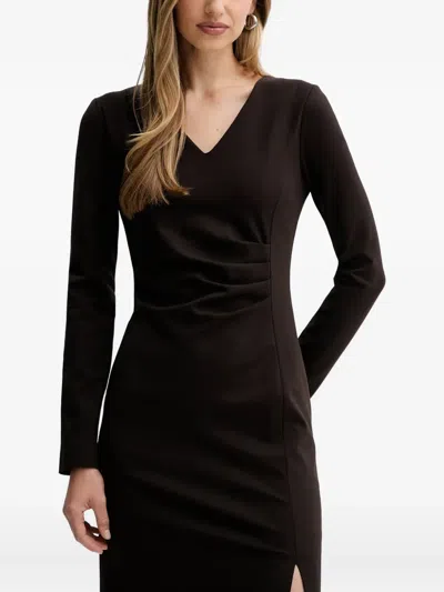 Liviana Conti Filippa V-neck Side-slit Midi Dress In Brown
