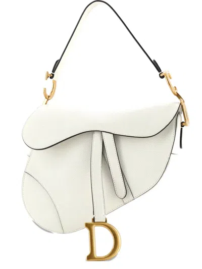 Pre-owned Dior Saddle Handbag Leather Medium Shoulder Bag In Neutral