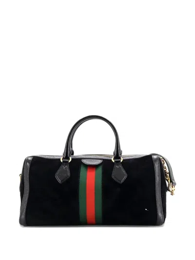 Pre-owned Gucci Ophidia Boston Bag Suede Medium Satchel In Black
