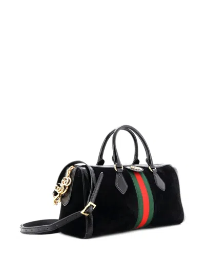 Pre-owned Gucci Ophidia Boston Bag Suede Medium Satchel In Black