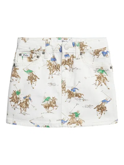 Polo Ralph Lauren Equestrian-print Denim Mini Skirt In White