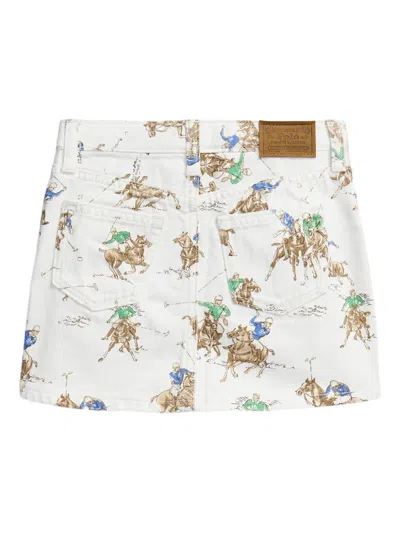 Polo Ralph Lauren Equestrian-print Denim Mini Skirt In White