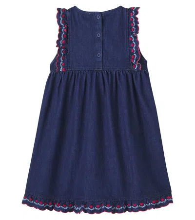Bebe Organic Tessa Embroidered Cotton Denim Dress In Blue