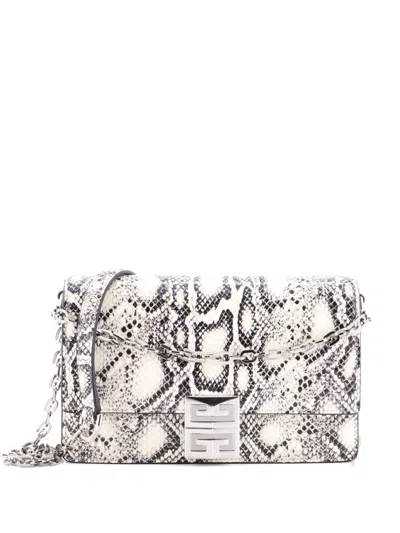 Pre-owned Givenchy 4g Chain Snakeskin Embossed Leather Small Crossbody Bag In Black