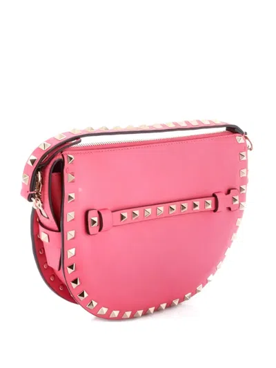 Pre-owned Valentino Garavani Rockstud Zip Leather Small Shoulder Bag In Pink