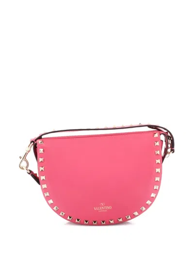 Pre-owned Valentino Garavani Rockstud Zip Leather Small Shoulder Bag In Pink