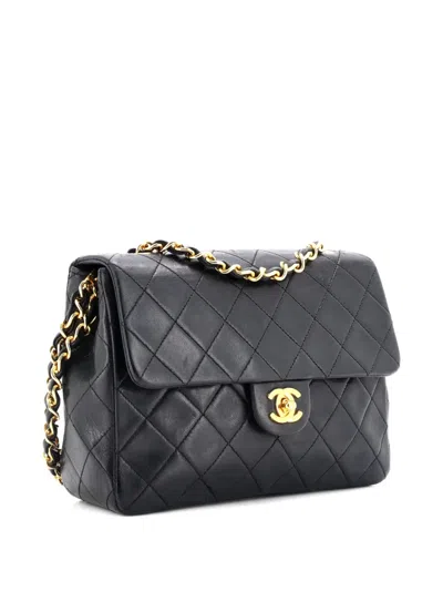 Pre-owned Chanel Square Classic Flap Bag Quilted Lambskin Small Shoulder Bag In Black