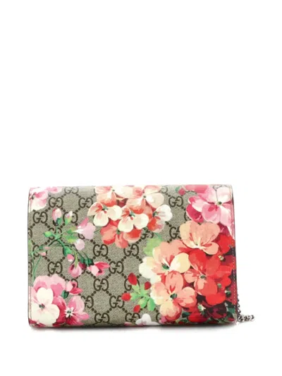 Pre-owned Gucci Dionysus Chain Wallet Blooms Print Gg Coated Canvas Small Crossbody Bag In Brown