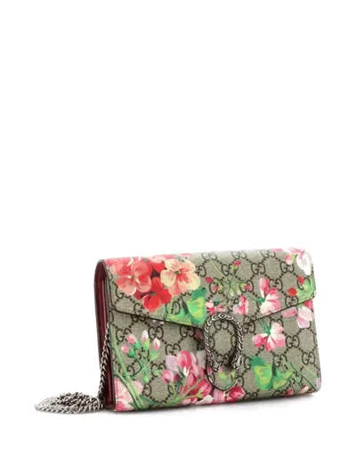 Pre-owned Gucci Dionysus Chain Wallet Blooms Print Gg Coated Canvas Small Crossbody Bag In Brown