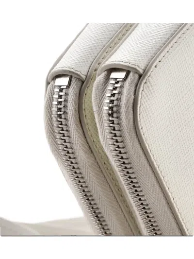 Pre-owned Prada Triangle Double Zip Pouch Bag With Chain Saffiano Leather Mini Crossbody Bag In White