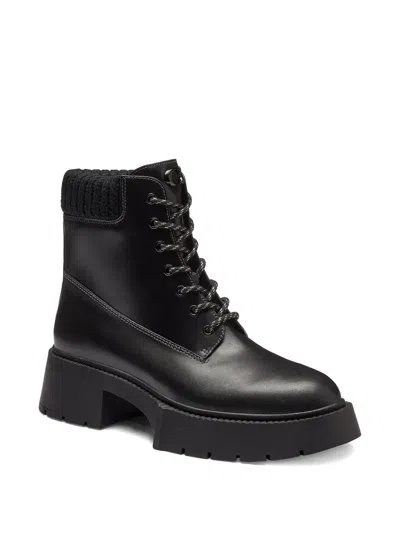 Coach 57mm Leah Knitted-collar Lace-up Boots In Black