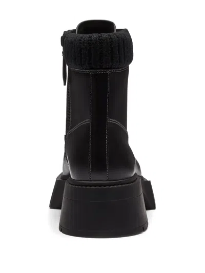 Coach 57mm Leah Knitted-collar Lace-up Boots In Black