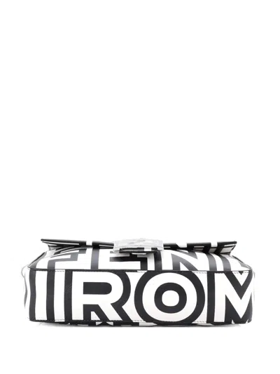 Pre-owned Fendi X Marc Jacobs Baguette Nm Bag Printed Leather Medium Shoulder Bag In Black