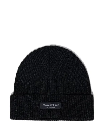 Marc O'polo Logo-patch Beanie Hat Set In Black