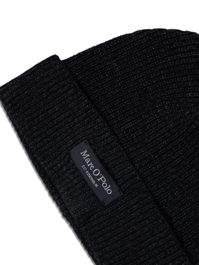 Marc O'polo Logo-patch Beanie Hat Set In Black