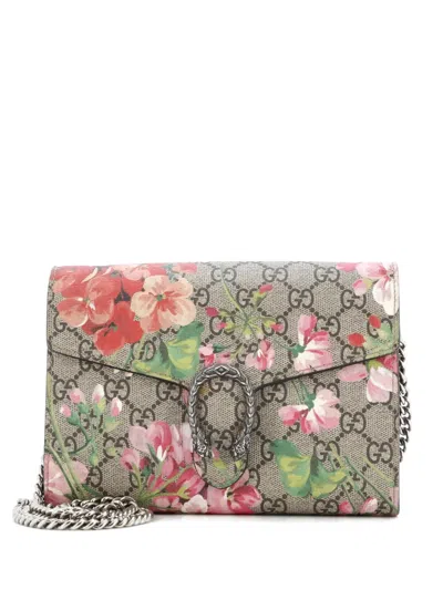 Pre-owned Gucci Dionysus Chain Wallet Blooms Print Gg Coated Canvas Small Crossbody Bag In Brown