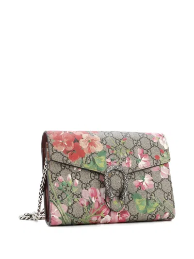 Pre-owned Gucci Dionysus Chain Wallet Blooms Print Gg Coated Canvas Small Crossbody Bag In Brown