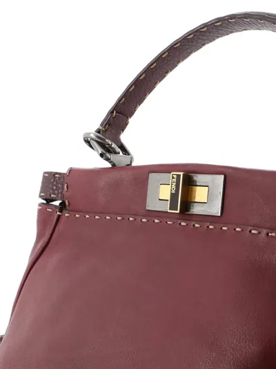 Pre-owned Fendi Selleria Peekaboo Bag Leather Medium Satchel In Red