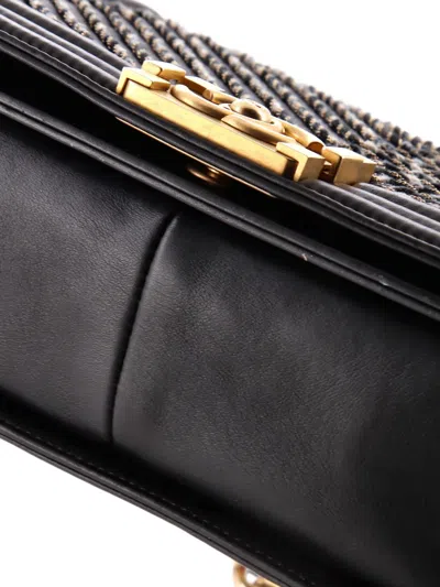 Pre-owned Chanel By The Sea Boy Flap Bag Chevron Embroidered Calfskin Old Medium Shoulder Bag In Black