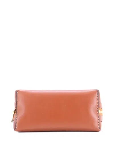 Pre-owned Celine Cuir Triomphe Zip Around Chain Clutch Leather Crossbody Bag In Brown