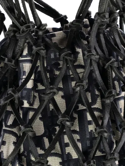 Pre-owned Dior Drawstring Net Tote Issimo Canvas And Leather Bucket Bag In Blue