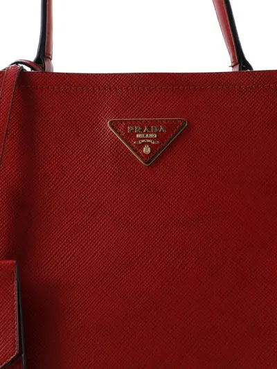 Pre-owned Prada Panier Saffiano Leather Large Bucket Bag In Red