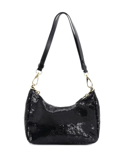 Pre-owned Prada Re-edition Shoulder Bag Sequins Embellished Re-nylon Mini Hobo Bag In Black