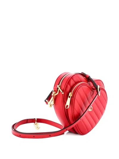Pre-owned Gucci Interlocking G Heart Diagonal Quilted Leather Mini Shoulder Bag In Red