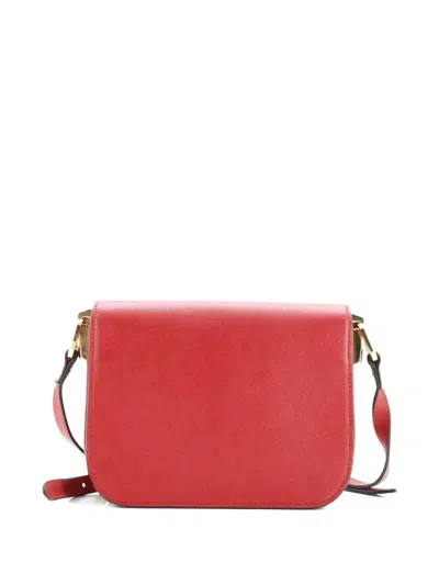 Pre-owned Prada Embleme Flap Bag Saffiano Leather Small Shoulder Bag In Red