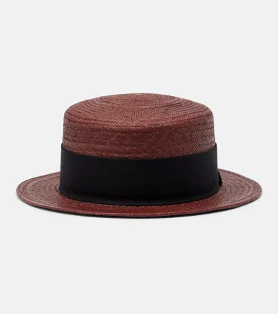 Loro Piana Elena Straw Sun Hat In Burgundy