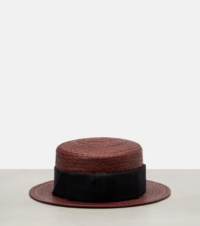 Loro Piana Elena Straw Sun Hat In Burgundy