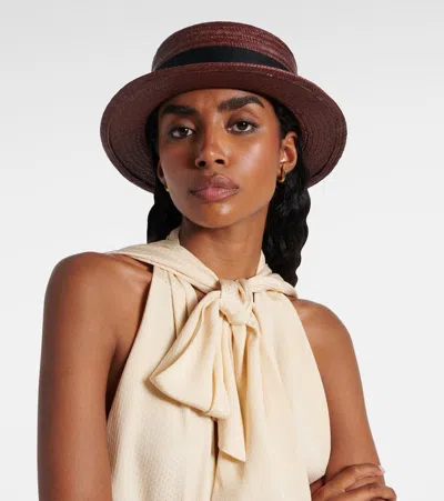Loro Piana Elena Straw Sun Hat In Burgundy