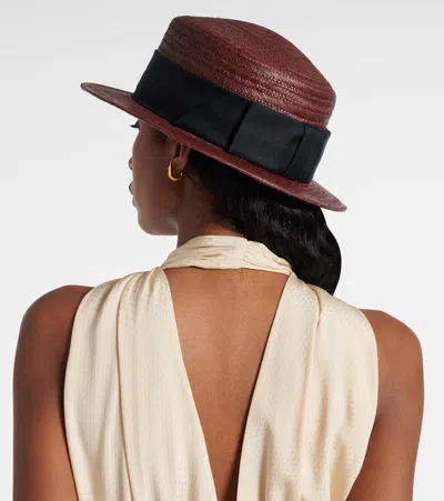 Loro Piana Elena Straw Sun Hat In Burgundy