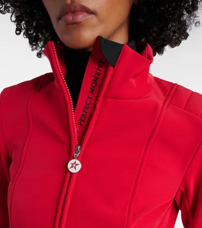 Perfect Moment Jg Belted Padded Down Ski Suit In Red