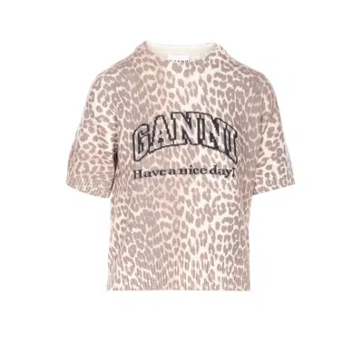 Ganni Women Leopard Wool Mix T-shirt In Animal Print