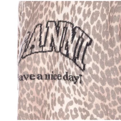 Ganni Women Leopard Wool Mix T-shirt In Animal Print