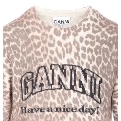 Ganni Women Leopard Wool Mix T-shirt In Animal Print