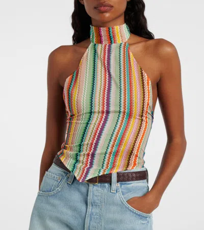 Missoni Striped Halterneck Cotton And Silk Top In Multi