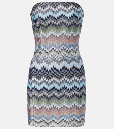 Missoni Strapless Striped Crochet-knit Mini Dress In Blue