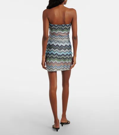 Missoni Strapless Striped Crochet-knit Mini Dress In Blue