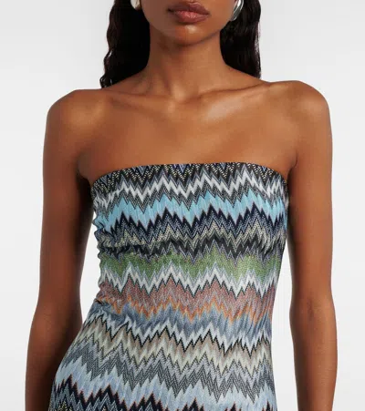 Missoni Strapless Striped Crochet-knit Mini Dress In Blue