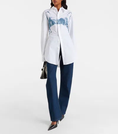 Jean Paul Gaultier Womens White Blue Grey Scanned Bra Stretch-cotton Shirt