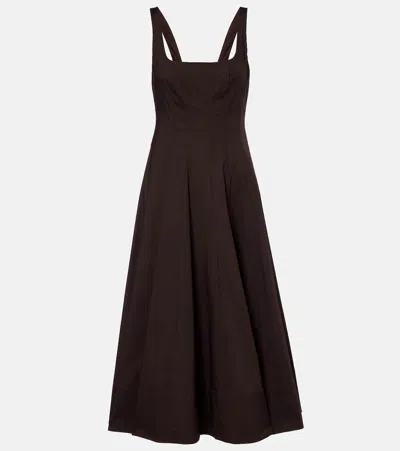 Staud Pleated Cotton Midi Dress In Brown