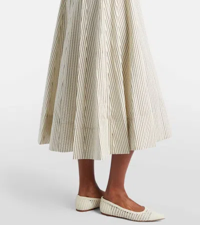Staud Striped Pleated Cotton Midi Dress In Neutral