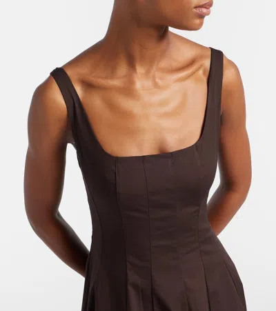 Staud Pleated Cotton Midi Dress In Brown
