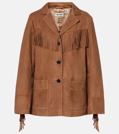 Rixo London Fringed Suede Jacket In Brown