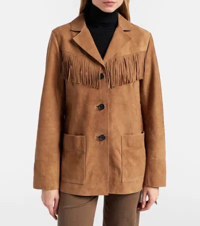 Rixo London Fringed Suede Jacket In Brown