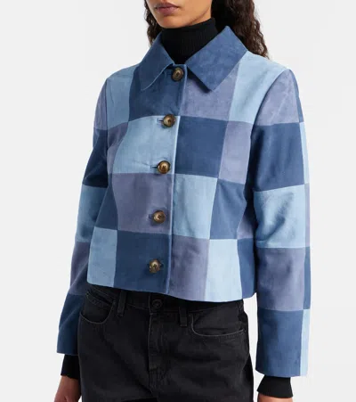 Rixo London Patchwork Suede Jacket In Blue