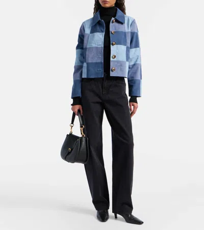 Rixo London Patchwork Suede Jacket In Blue