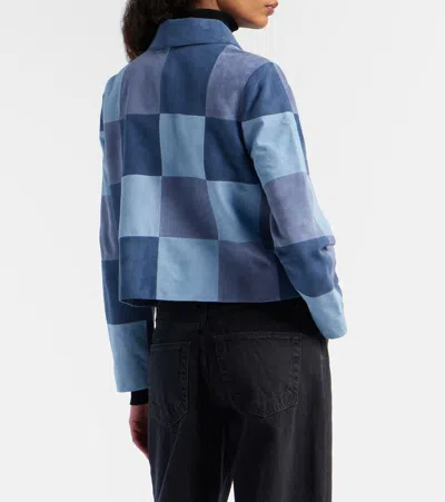 Rixo London Patchwork Suede Jacket In Blue